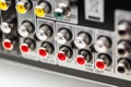 RCA sockets of audio surround receiver Royalty Free Stock Photo