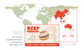 RCEP. Regional Comprehensive Economic Partnership. Vector infographics with a world map and countries that are parties to the