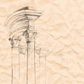 ÃÂrchitectural element on a crumpled paper. Vector background. Royalty Free Stock Photo