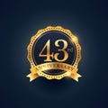 43rd anniversary celebration badge label in golden color