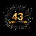 43rd Anniversary celebration. Golden number 43rd with sparkling confetti