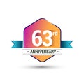 63rd anniversary celebration isolated in colorful hexagon shape and blue ribbon colored, vector design Royalty Free Stock Photo