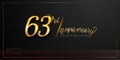 63rd anniversary celebration logotype with handwriting golden color elegant design isolated on black background. vector Royalty Free Stock Photo