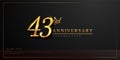 43rd anniversary celebration logotype with handwriting golden color elegant design isolated on black background. vector