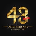 43rd anniversary years celebration logotype. Logo ribbon gold number and red ribbon on black background.