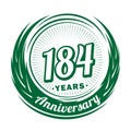 184 years anniversary. Elegant anniversary design. 184th logo. Royalty Free Stock Photo