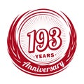 193 years anniversary. Elegant anniversary design. 193rd logo. Royalty Free Stock Photo