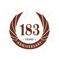 183 years anniversary design template. Elegant anniversary logo design. 183 years logo. Royalty Free Stock Photo