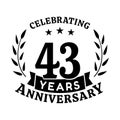 43 years anniversary celebration logotype. 43rd anniversary logo. Vector and illustration.