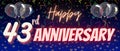 43rd or forty third anniversary background. Neon calligraphy text and number with Confetti, balloons isolated on elegant blue