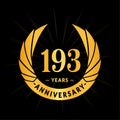 193 years anniversary design template. Elegant anniversary logo design. 193 years logo. Royalty Free Stock Photo