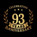 93 years anniversary celebration logotype. 93rd anniversary logo. Vector and illustration.