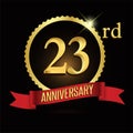 23rd golden anniversary logo with shiny ring red ribbon