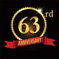 63rd golden anniversary logo with shiny ring red ribbon Royalty Free Stock Photo