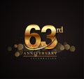 63rd golden anniversary logo with swoosh and sparkle golden colored isolated on elegant background, vector design for greeting Royalty Free Stock Photo