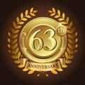 63rd golden anniversary wreath ribbon logo Royalty Free Stock Photo