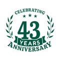 43 years anniversary celebration logotype. 43rd anniversary logo. Vector and illustration.