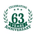 63 years anniversary celebration logotype. 63rd anniversary logo. Vector and illustration. Royalty Free Stock Photo