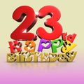 23 rd Happy Birthday 3d on a creamy pink tone background.with Clipping Path