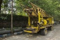 3rd November, 2021, Kolkata, West Bengal, India: A damaged scrap tree cutting car standing road side