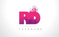 RD R D Letter Logo with Pink Purple Color and Particles Dots Design.