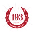 193 years anniversary design template. Elegant anniversary logo design. 193 years logo. Royalty Free Stock Photo