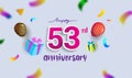 53rd Years Anniversary Celebration Design, with gift box and balloons, ribbon, Colorful Vector template elements for your birthday