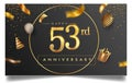 53rd years anniversary design for greeting cards and invitation, with balloon, confetti and gift box, elegant design with gold and