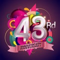 43rd years anniversary wreath ribbon logo, geometric background