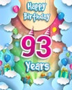 93rd Years Birthday Design for greeting cards and poster, with clouds and gift box, balloons. design template for anniversary