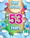53rd Years Birthday Design for greeting cards and poster, with clouds and gift box, balloons. design template for anniversary