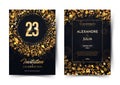 23rd years birthday vector black luxury invitation double card. Twenty three years wedding anniversary celebration