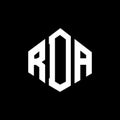 RDA letter logo design with polygon shape. RDA polygon and cube shape logo design. RDA hexagon vector logo template white and Royalty Free Stock Photo