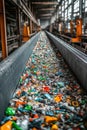 RDF Conveyor Belt, A conveyor belt moves refuse-derived fuel in a recycling facility, showcasing the active sorting and Royalty Free Stock Photo