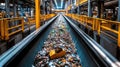 RDF Conveyor Belt, A conveyor belt moves refuse-derived fuel in a recycling facility, showcasing the active sorting and Royalty Free Stock Photo