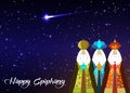 Three wise men Christmas. Three biblical Kings, Caspar, Melchior and Balthazar. Bethlehem Nativity, Happy Epiphany is a Christian Royalty Free Stock Photo