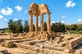 The re-assembled remains of the Temples of Castor and Pollux, located in the park of the Valley of the Temples in Agrigento, Sicil