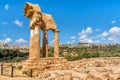 The re-assembled remains of the Temples of Castor and Pollux, located in the park of the Valley of the Temples in Agrigento, Sicil