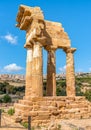 The re-assembled remains of the Temples of Castor and Pollux, located in the park of the Valley of the Temples in Agrigento, Sicil