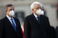 THE RE-ELECTED PRESIDENT SERGIO MATTARELLA AND MARIO DRAGHI IN PIAZZA VENEZIA AT MEMORIA Ã¢â¬ÅMILITE IGNOTO