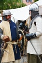 Re-enactment legend of medieval battle against the fire - breathing dragon