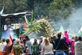 Re-enactment legend of medieval battle against the fire - breathing dragon Royalty Free Stock Photo