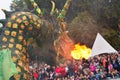 Re-enactment legend of medieval battle against the fire - breathing dragon Royalty Free Stock Photo