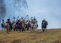 Re-enactors on the Brill battlefield for the reconstruction of the 1812 battle of the Berezina river , Belarus. Royalty Free Stock Photo