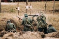 Re-enactors Dressed As German Wehrmacht Infantry Soldiers In Wor