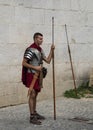 Re-enactors dressed as Roman Legionnaires, wait to pose with Tourists at the gates to the Diocletian Palace