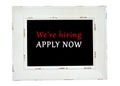 We`re hiring Apply now words on chalkboard Royalty Free Stock Photo