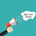 We`re hiring. Join our team. Megaphone, loudspeaker for job vacancy. Vector illustration Royalty Free Stock Photo