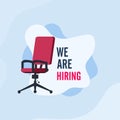 We`re hiring with office chair and a sign vacant. Business recruiting design concept. Vector illustration Royalty Free Stock Photo