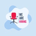 We`re hiring with office chair and a sign vacant. Business recruiting design concept. Vector illustration Royalty Free Stock Photo